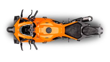 KTM 990 RC R 2026, la triangolazione, regolabile, è studiata per offrire un buon compromesso tra resa in pista e comfort