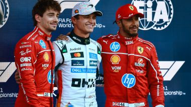 F1 GP Messico 2025: da sx a dx, Charles Leclerc, Lando Norris e Lewis Hamilton | Foto: Twitter @McLarenF1
