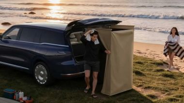 IM LS9 con la tenda della doccia montata