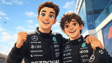 George Russell, Andrea Kimi Antonelli, Mercedes, Disney. Credits: ChatGPT