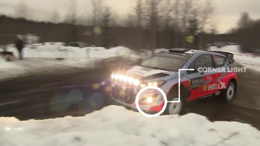 Luci di curva sulla Hyundai i20 N del WRC