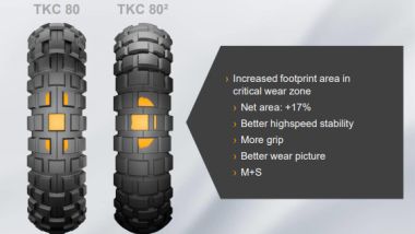 Nuove Continental TKC 80&sup2;, l'area di appoggio a confronto con quella delle TKC 80. Si nota anche la differente tassellatura