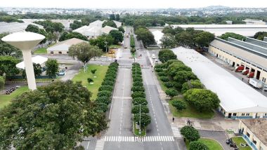 Vista aerea dello stabilimento TVS Motor Company di Hosur, Tamil Nadu, India