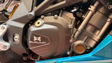 Garuma 1000 RR, dettaglio del motore e del telaio con tubi in acciaio e piastre laterali in alluminio