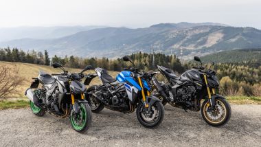 Comparativa ''supermedie'' 2026: faccia a faccia tra Z1100 SE, Hornet 1000 SP e GSX-S1000 Evo